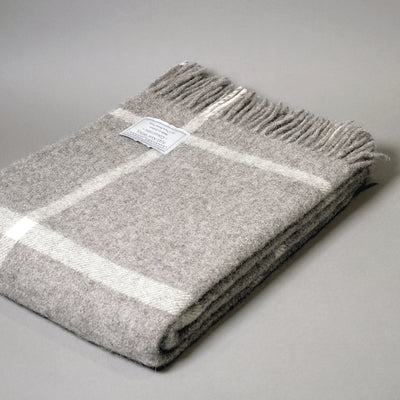 Undyed Pure New Wool Windowpane Blanket in Grey and Cream