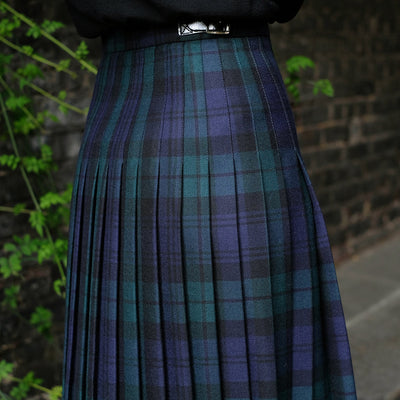 Knee Length Womans Kilt in Black Watch Tartan