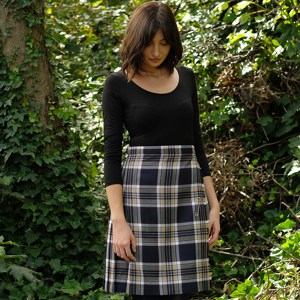 Women s Knee Length Kilt Navy Stewart Tartan 100 Wool Highland Store