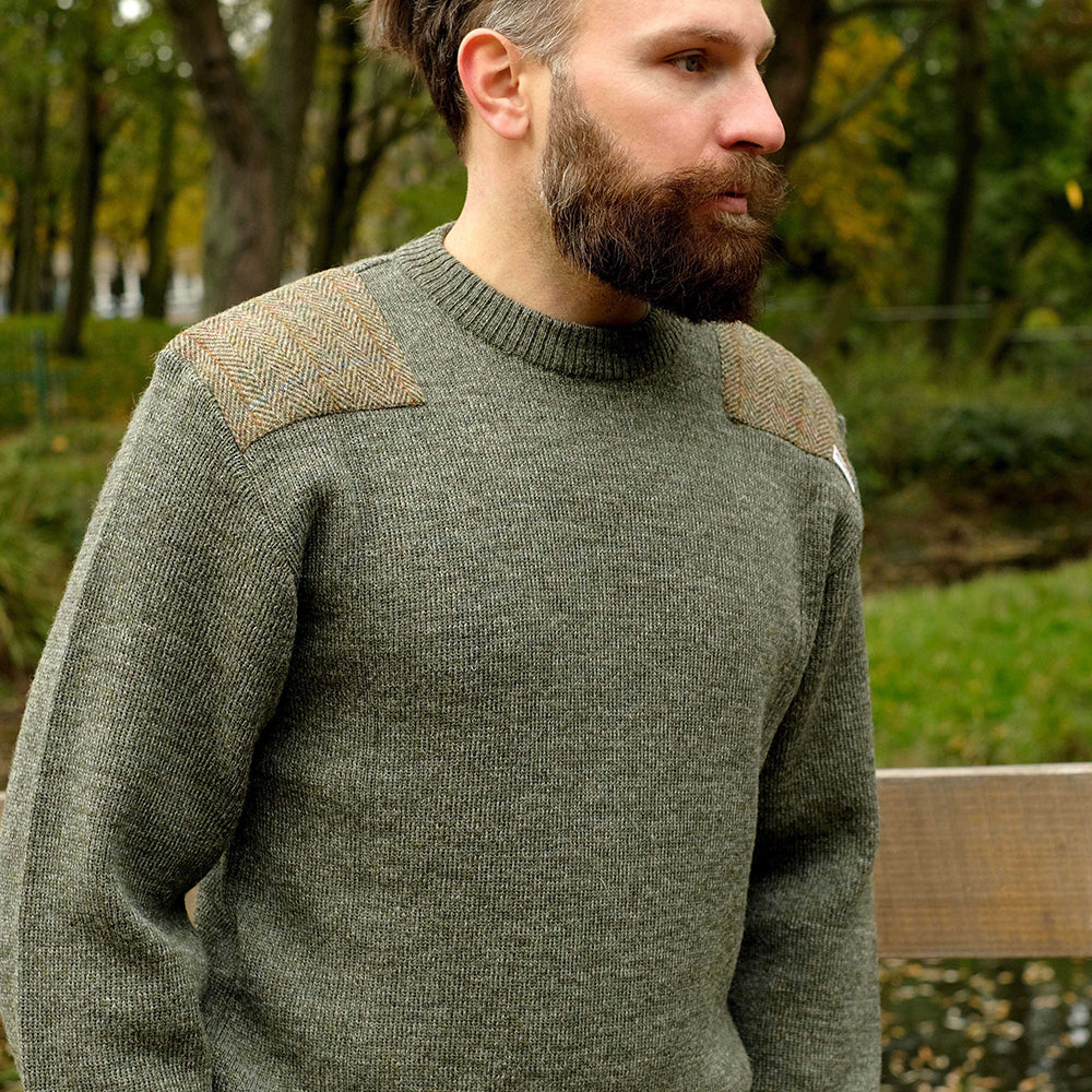 Mens shoulder patch sweater outlet