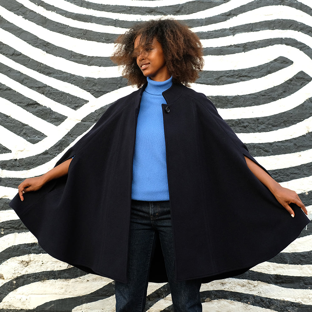 Navy cape coat online