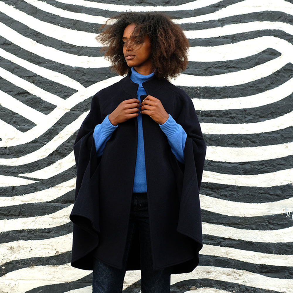Navy blue wool cape clearance