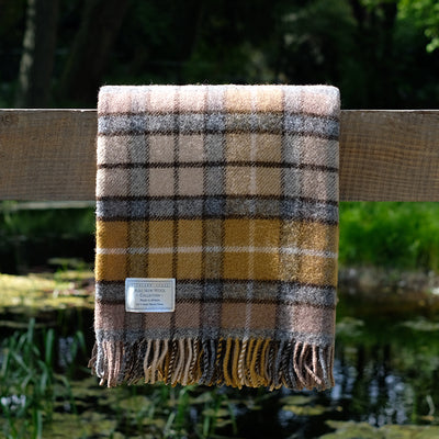 Pure Wool Scottish Blanket Throw in Natural Buchanan Tartan