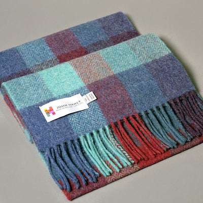 Pure Wool Scarf in Burgundy, Lilac & Mint Green Check