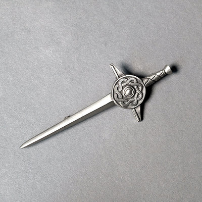 Sword with Celtic Emblem Matt Pewter Kilt Pin