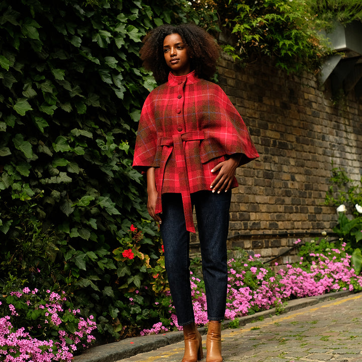 Harris Tweed Cape in Red Highland Store