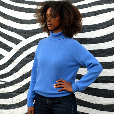 Wool and Cashmere blend Polo neck jumper in blue 