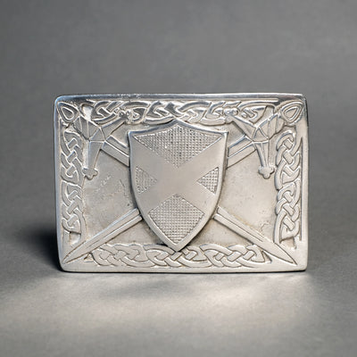 Saltire Shield and Swords Pewter Kilt Belt Buckle