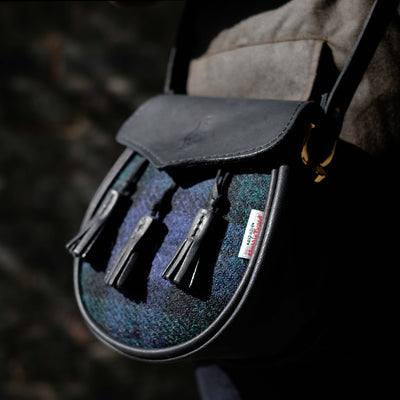 Handmade Sporran Bag in Black Watch Harris Tweed and Deer Leather