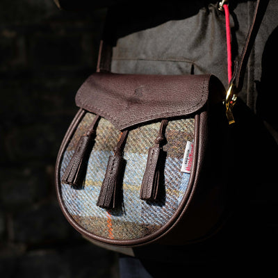 Handmade Sporran Bag in Hunting MacLeod Harris Tweed and Deer Leather