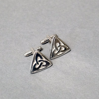 Triangle Pewter Cufflinks with Celtic Trinity Knot