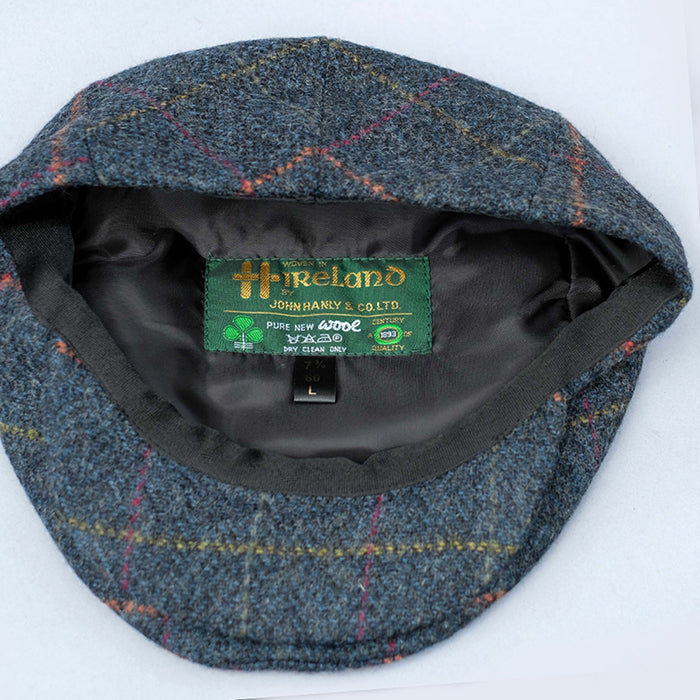Tweed Flat Cap 100 Wool Irish Tweed Navy Windowpane Highland Store