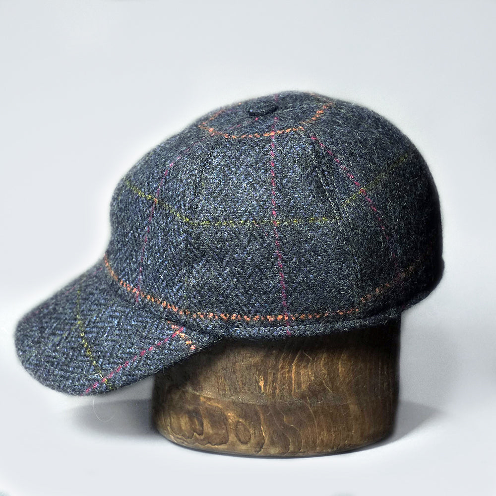 Tweed Baseball Cap Irish Tweed Cap Navy Windowpane Check Highland Store
