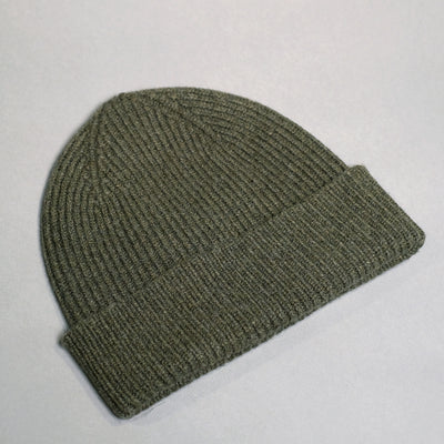 Pure Wool Beanie Hat in Dark Green