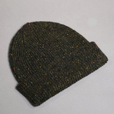 Speckled Wool Beanie Hat in Dark Green