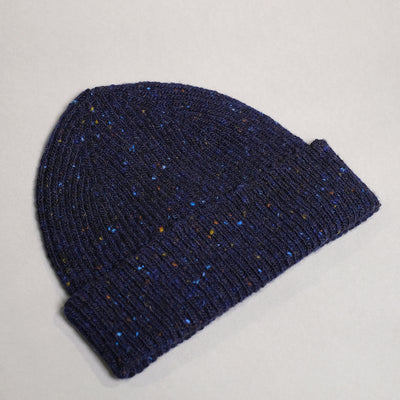 Speckled Wool Beanie Hat in Navy